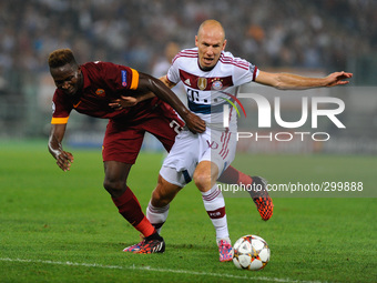 Robben and Yanga-Mbiwa during the UEFA Champions League group E football match AS Roma vs Bayern Munich at Rome's Olympic Stadium on October...