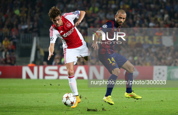 21 October-BARCELONA SPAIN: Javier Mascherano and Lucas Andersen in the match between FC Barcelona and Ajax, for Week 3 of the Champions Lea...