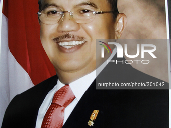 A portrait was elected Vice President of Indonesia, Jusuf Kalla, who immediately displayed in a shop, in Medan, North Sumatra, Indonesia, We...