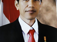 A portrait of the Indonesian President elect, Joko Widodo, who immediately displayed in a shop, in Medan, North Sumatra, Indonesia, Wednesda...