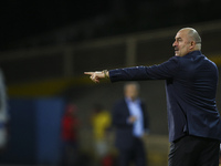 Dynamo Moscow's coach Stanislav Cherchesov gestures during the UEFA Europa League football match between Estoril Praia and Dynamo Moscow at...