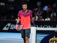 Borna Coric (CRO) disappointed during the semi final of the Swiss Indoors  at St. Jakobshalle in Basel, Switzerland on October 25, 2014. (