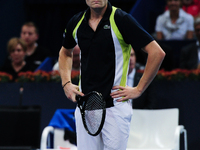 David Goffin (BEL) disappointed during the semi final of the Swiss Indoors at St. Jakobshalle in Basel, Switzerland on October 25, 2014. (