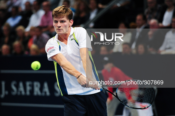 David Goffin (BEL) during the final of the Swiss Indoors  at St. Jakobshalle in Basel, Switzerland on October 26, 2014. 
