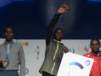 Kenia's Kibire Moses Kipruto wins PZU Cracovia half-marathon in 1:03:50. Rop Abel Kibet (Left) finishes 2nd in 1:03:51 and Mukule Martin Mui...