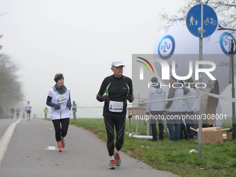 Runners during the 1st Edition of PZU Cracovia half-marathon in 1:04:42. Krakow, Poland. 26th October 2014, Photo credit: Artur Widak/NurPho...