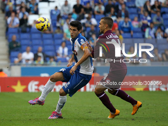 BARCELONA SPAIN October -26: Javi Lopez and Luis Farina in the match between RCD Espanyol and Deportivo La Coruna, for Week 9 of the spanish...