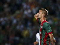 Maritimo's defender Patrick Bauer reacts after scoring  an own goal during the Portuguese League football match between Sporting CP and CS M...