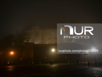 'A foggy evening in Krakow' - A view of Wawel Castle, 26th October 2014, Photo credit: Artur Widak/NurPhoto (