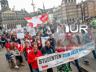 Hundreds of students gathered on 14 September 2018 at the Dam square in Amsterdam, Netherlands to protest against the increase of the intere...