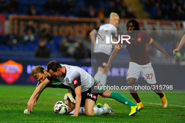 Agliardi e Volta during the Serie A match between AS Roma and AC Cesena at Olympic Stadium, Italy on October 29, 2014. 