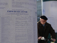 City of Krakow prepares for the local elections to be held on 16 November 2014. View of the election advertising stand placed at Krakow's ma...