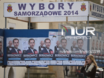 City of Krakow prepares for the local elections to be held on 16 November 2014. View of the election posters placed in Rakow-Kazimierz area....