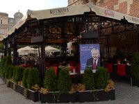 City of Krakow prepares for the local elections to be held on 16 November 2014. View of the election poster placed near the Town Hall Tower,...