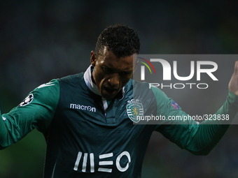 Sporting's midfielder Nani gestures  during the UEFA Champions League  group G football match between Sporting CP and FC Schalke 04 at Jose...