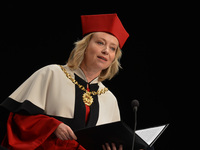 Dorota Segda, a Polish stage, film and television actress, and also the rector of the school, welcomes new students, during the 73rd inaugur...