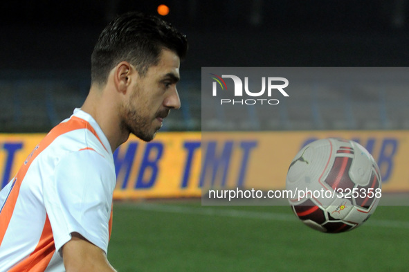 FC PUNE CITY footballer Kostas  warms up during a training session on the eve of their match against Atletico De Kolkata of the Indian Super...