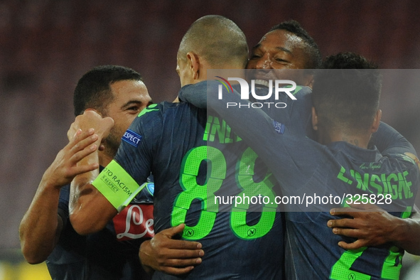 Jonathan De Guzman celebrates after scoring of SSC Napoli during UEFA Europa League Group I match between SSC Napoli and BSC Young Boys Foot...