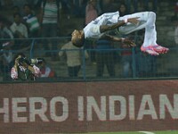  Atletico de Kolkata player Fikru Teferra Lemessa ( white) samer slut  during their ISL match at Salt Lake Stadium on November 7, 2014 in Ko...