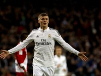 SPAIN, Madrid:Real Madrid's German midfielder Toni Kroos Celebrates a goal during the Spanish League 2014/15 match between Real Madrid and R...