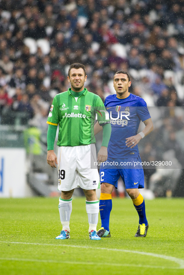 Antonio Cassano and Souza Orestes Romulo during the Serie A match between Juventus FC and Parma FC. at Juventus Stafium  on november 9, 2014...