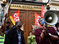  The subcontractors of the Park Hyatt Vendôme, who have been on strike for 18 days, and who were dislodged by the police from the Parisian p...