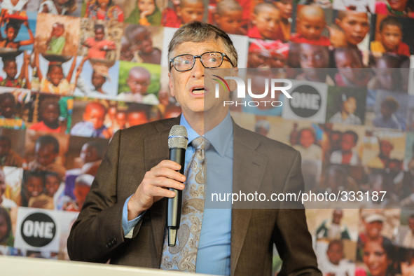 German Development Minister Gerd Mueller (unseen) and Bill Gates attend a press conferecne at the Federal Ministry for Economic Cooperation...