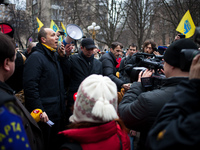 Maidan Commandant and MP Andriy Parubiy and Anti-government protestors of the 