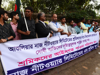 Bangladeshi garments workers held a protest rally demanding to withdrawal false cases of Ashuli's Naz Knit Wear limited workers at in front...