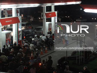 The driver of the queue when the second President of Indonesia, Joko Widodo announced an increase in fuel prices, as seen in Medan, North Su...