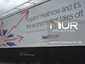 An advert for Heathrow Airport in central Manchester, showing the apparent importance of Heathrow International Airport. The advert exemplif...