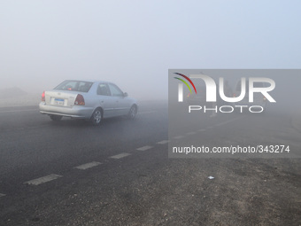 A dense fog covered Cairo this morning on 20 November, 2014. Every year in these days turning from spring to winter fog cause accidents or a...
