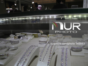 Pearl jewelery on display during the exhibition in Medan, North Sumatra, Indonesia on Sunday, November 23, 2014. The export of jewelry produ...