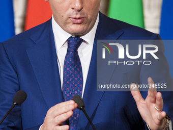 Italian Prime Minister Matteo Renzi holds a press conference with Egyptian President Abdel-Fattah al-Sisi after a meeting at Villa Madama in...