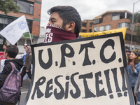 A student of the National Pedagogical University participates in the March of students for public education in Bogota, Colombia, on 28 Novem...