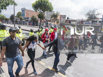 A students of the National Pedagogical University participates in the March of students for public education in Bogota, Colombia, on 28 Nove...
