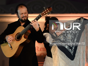 Dancer Juana Calzadilla and musician Cano during a rehearsal of 'Flamenco en Blanco y Negro', at the 2014 Dublin Flamenco Festival, St Micha...