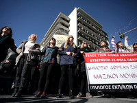 Greek school teachers protest outside the Greek Parliament in Athens, Greece on January 17, 2019. Teachers and students protest against gove...
