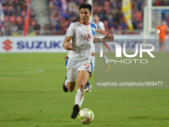 Amani Aguinaldo of Philippines in actions during the AFF Suzuki Cup 2014 semi-finals 2nd match between Thailand and Philippines at Rajamanga...
