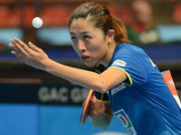 Yu Mengyu of Singapore serves during Women's single of the 2014 ITTF World Tour Grand Finals at Huamark Indoor Stadium on December 12, 2014...