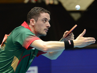 Marcos Freitas of Portugal serves during men's single of the 2014 ITTF World Tour Grand Finals at Huamark Indoor Stadium on December 12, 201...