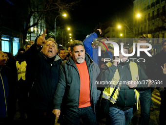 Taxi drivers strike to call for stricter regulations against ride hailing services such as Uber and Cabify in Madrid on 28th January, 2019....