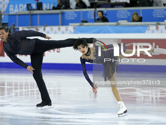 13 december-BARCELONA SPAIN: Yuko Kavaguti and Alexander Smirnov in the pairs free skating final in the ISU Grand Prix in Barcelona, held at...
