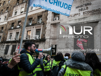 ROME, ITALY - FEBRUARY 04, garrisonof Treofan Workers against the risk of dismissal of 65 workers under the Minister of Economic Development...