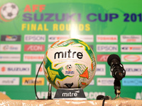A Mitre ball is seen at a press conference of the AFF Suzuki Cup 2014 final round 1st leg Thailand vs Malaysia at Golden Tulip Hotel in Bang...