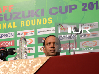 Malaysia coach Dollah Salleh attends a press conference of the AFF Suzuki Cup 2014 final round 1st leg Thailand vs Malaysia at Golden Tulip...