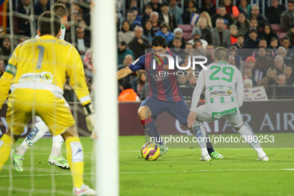 BARCELONA -20 de diciembre- SPAIN: Luis Suarez and Pinillos in the match between FC Barcelona and Cordoba CF, for the week 16 of the spanish...