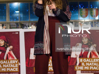 The finalists of X Factor 2014 Lorenzo Fragola (winner), Madh (second place) and Ilaria (third place) performed live at the shopping center...