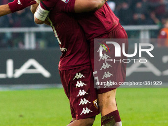 Torino defender Kamil Glik (25) celebrates with his teammates after scoring his second goal during the Serie A football match n.16 TORINO -...