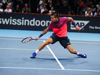 Borna Coric (CRO) during the semi final of the Swiss Indoors  at St. Jakobshalle in Basel, Switzerland on October 25, 2014. (